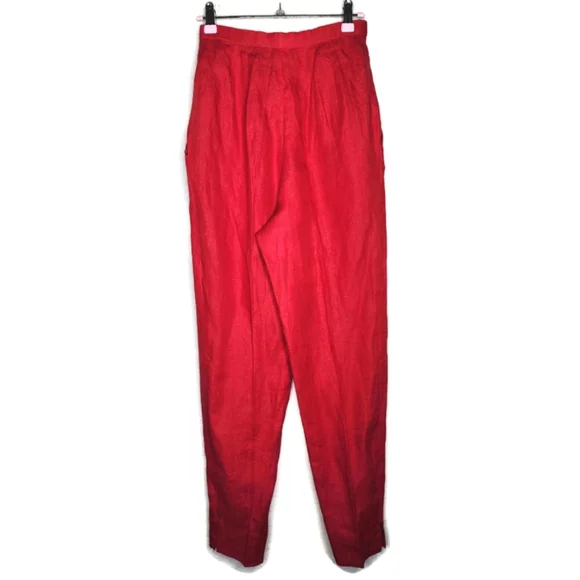 Donna Karan Vintage Red Linen Pleated Pants Size 2 - Picture 2 of 5